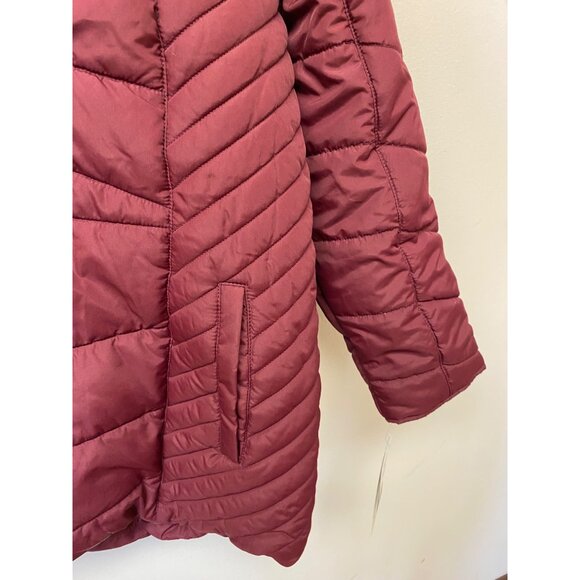 Maralyn & Me Women's Wine Trendy Plus Belted Trim Hooded Puffer Coat Size 1X NWT - Picture 4 of 7